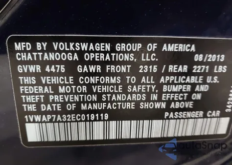 2014 Volkswagen Passat 2.5L Wolfsburg Edition из США, поврежденный, VIN 1VWAP7A32EC019119